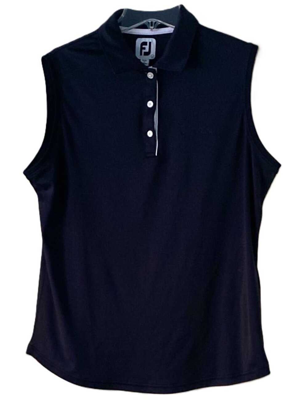 FootJoy Women L Sleeveless Golf Polo Shirt Black White Trim Athletic Golfing